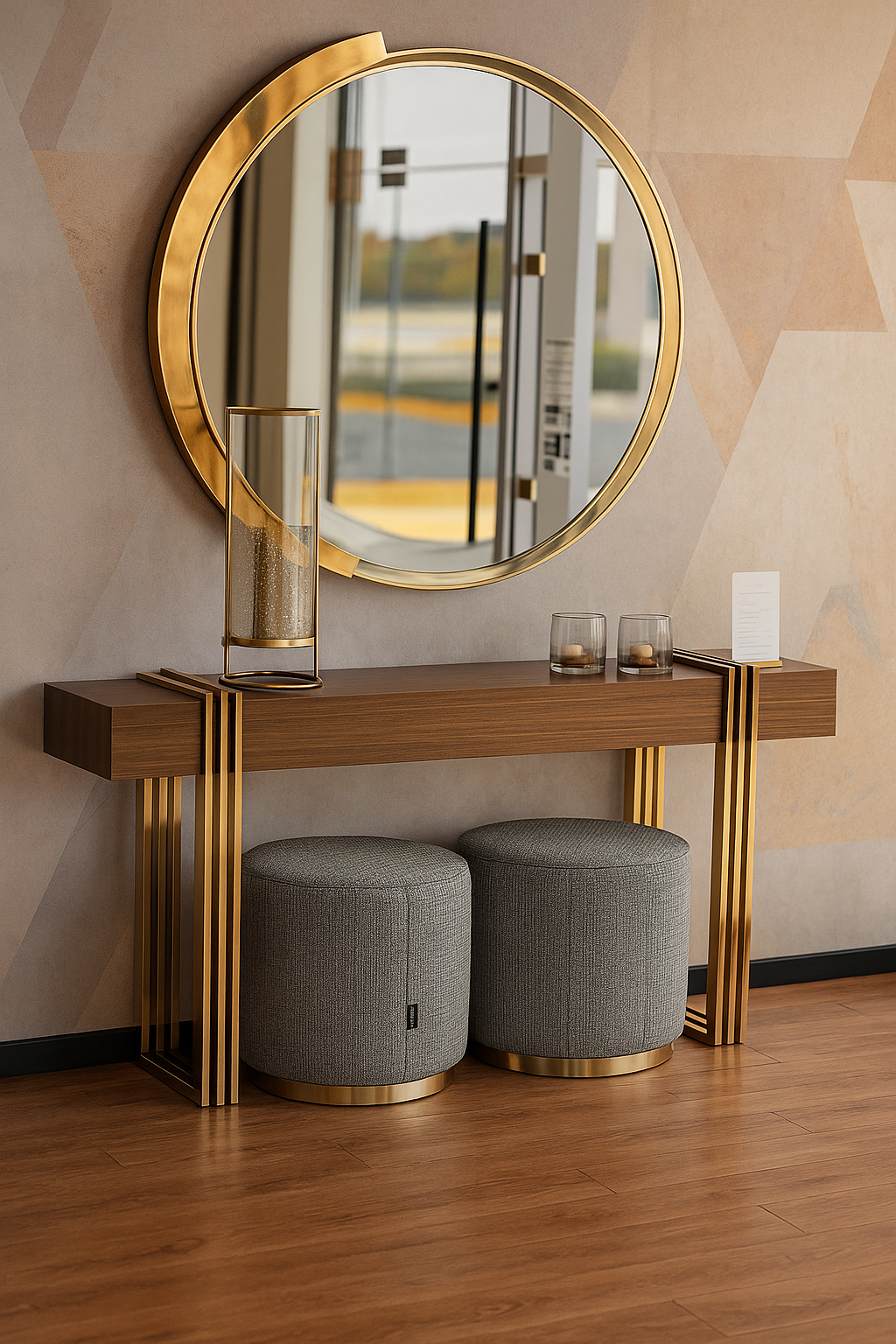 Console Table Set with Mirror and Puffy